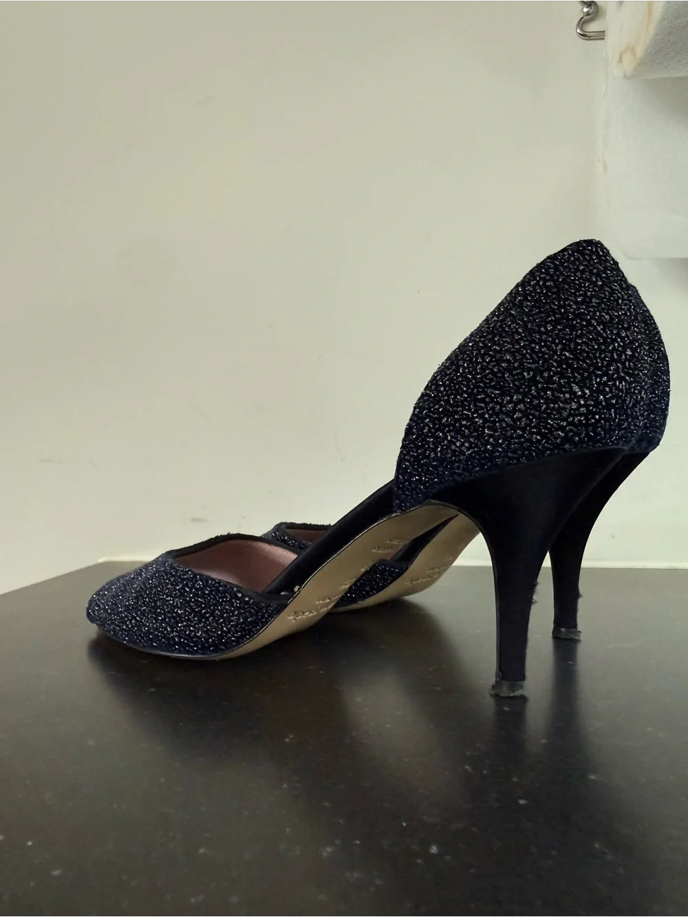 kate spade Navy Glitter D'Orsay Peep-Toe Heels
